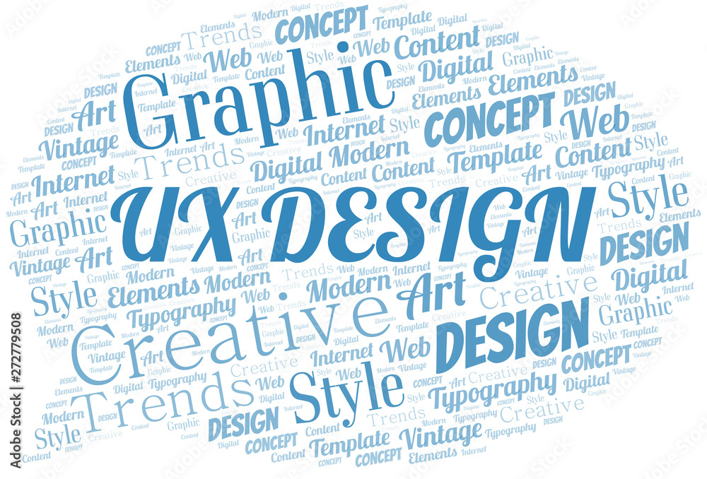 Fototapeta premium Ux Design word cloud. Wordcloud made with text only.