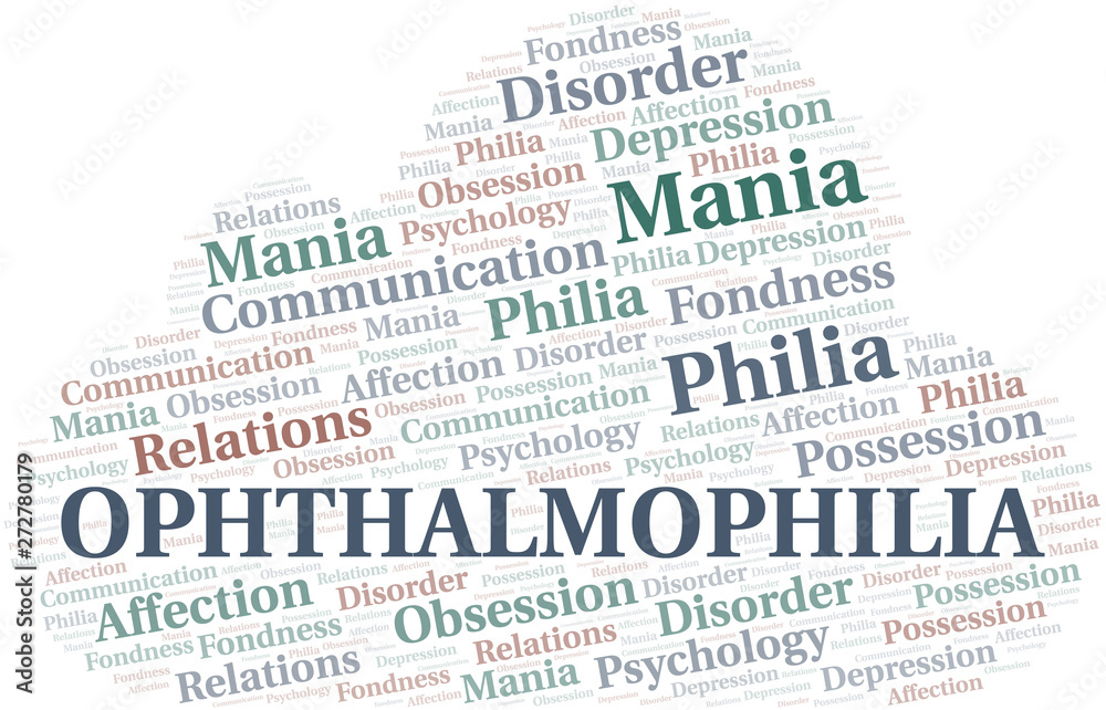 Ophthalmophilia word cloud. Type of Philia.