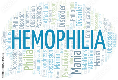 Hemophilia word cloud. Type of Philia.