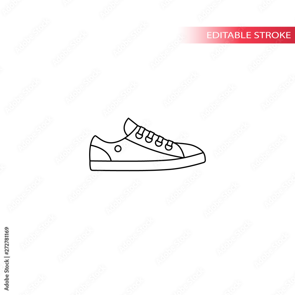 Sneakers traditional thin line vector drawing. Sneakers profile blake outline, fully editable.