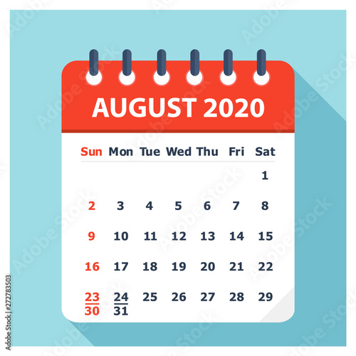 August 2020 - Calendar Icon - Calendar design template