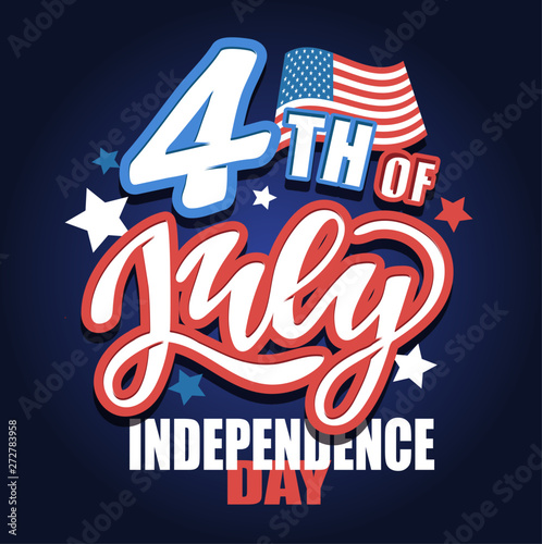 Text 4th of July. Independence Day vector lettering typography for postcard, card, banner. Celebration calligraphy. US military armed forces typography concept . National poster design
