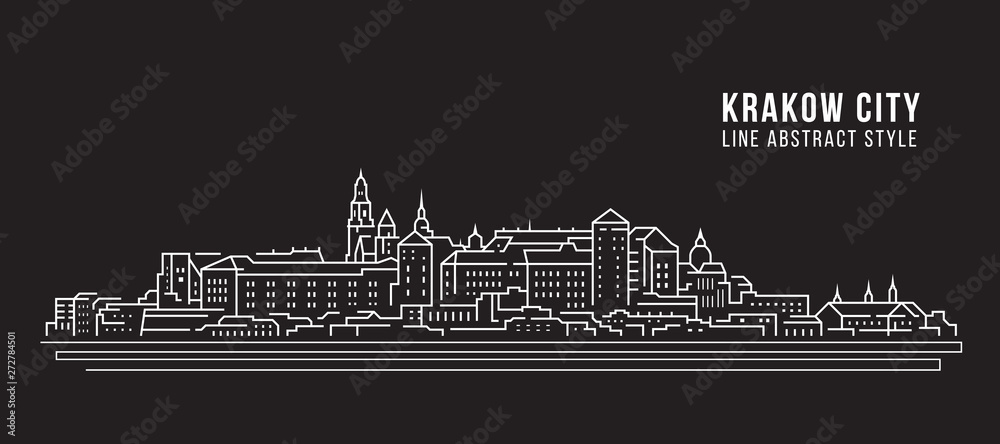 Cityscape Building Line art Vector Illustration design -  Krakow city