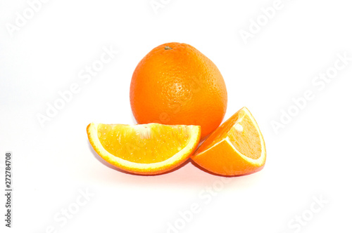 Orange on white background with copy space. Juicy exotic fruit  isolate