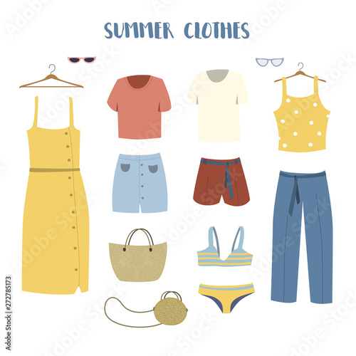 Woman summer clothing vector set. Vector illustration