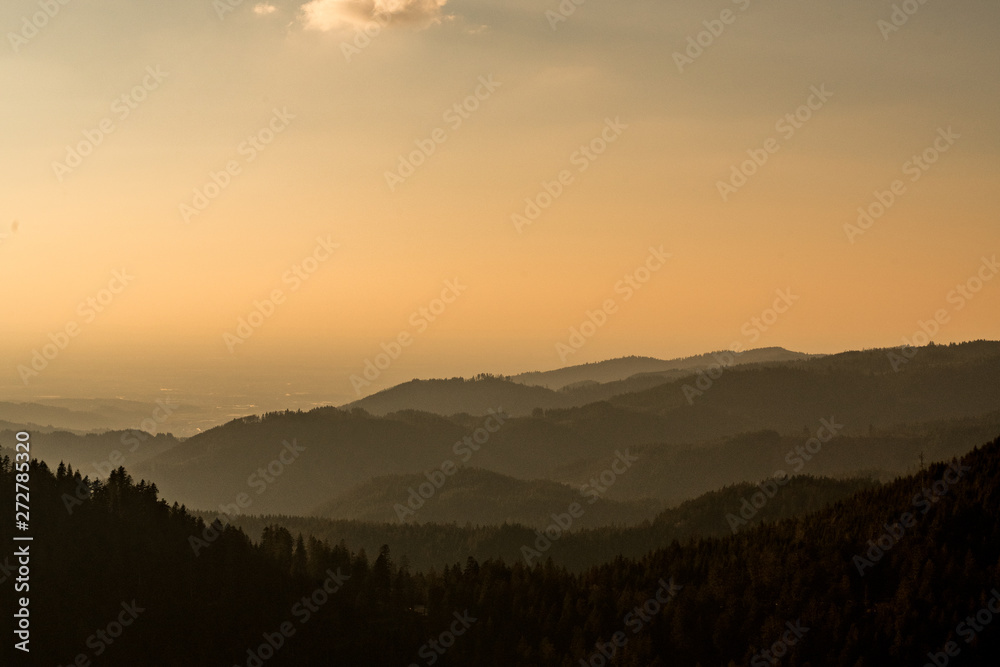 Colourful sunset in the Black Forest, Germany