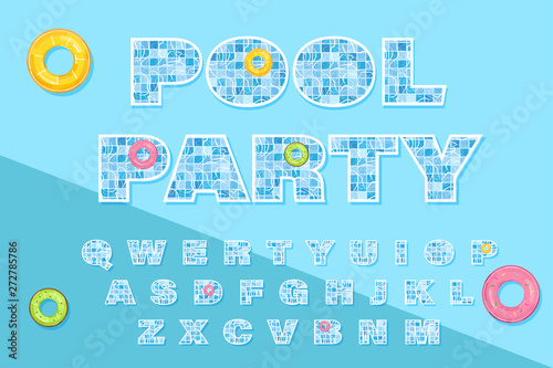 Pool text template Vector. Summer banner blue water backgrounds