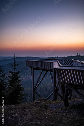 Early morning sunrise with friends at a hidden platform  Black Forest  Germany