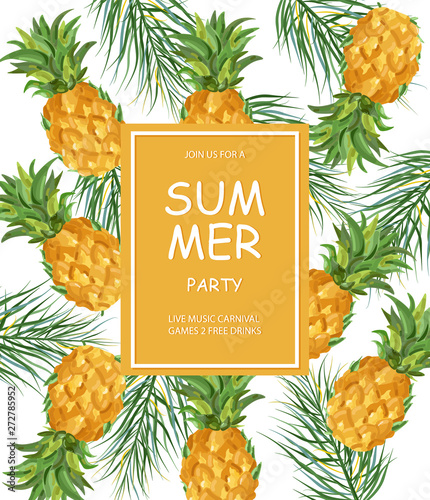 Summer pineapple pattern Vector. Fresh fruits tropic posters
