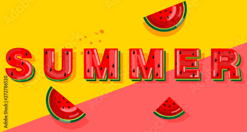 Summer watermelon banner text Vector. Abstract colorful backgrounds