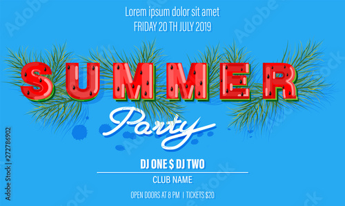 Summer watermelon banner text Vector. Abstract colorful backgrounds