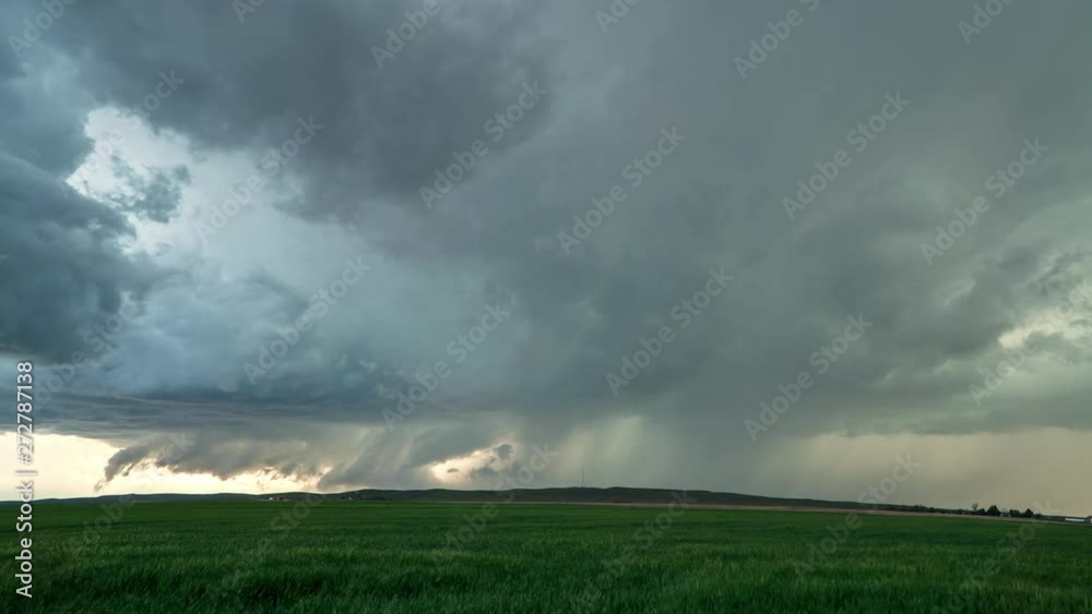 Clouds from severe storm circulating trying to form a tornado as clouds spin from severe thunderstorm in Colorado.