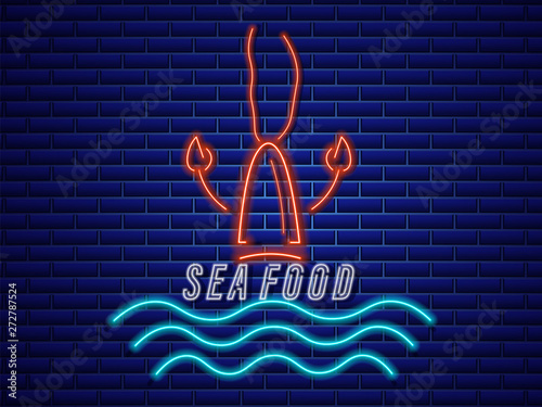 Lobster neon Vector icon. Fresh glowing symbol templates