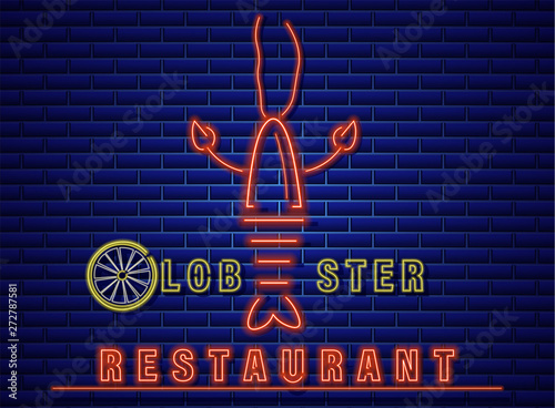 Lobster neon Vector icon. Fresh glowing symbol templates
