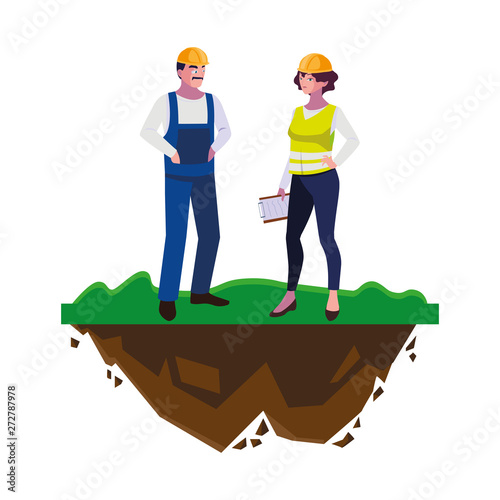 couple of builders constructors workers on the lawn