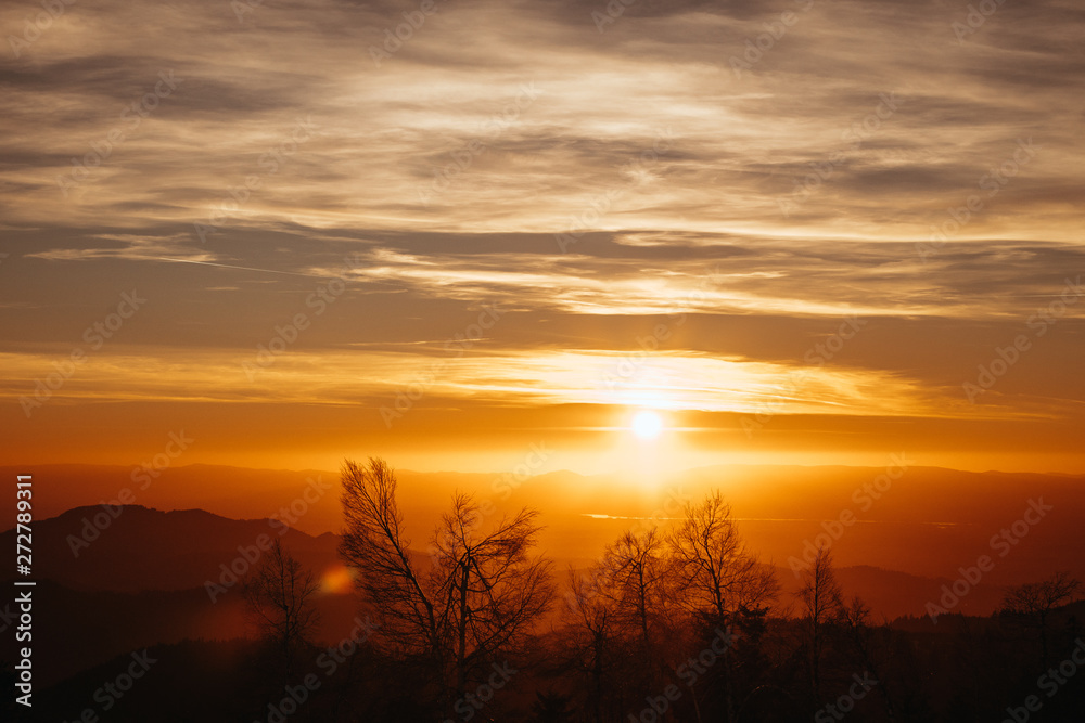 Colourful sunset in the Black Forest, Germany