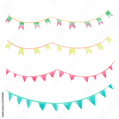 Watercolor vintage flags garlands set in vector. Party and wedding decor elements