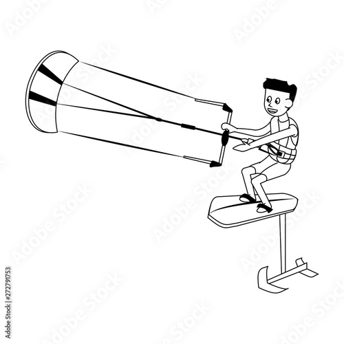 Water extreme sport cartoon isolated in black and white