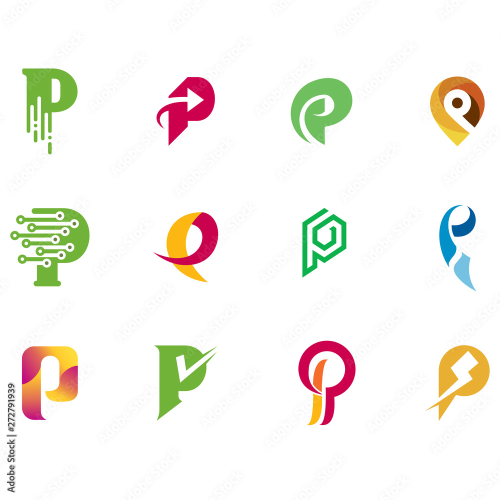 Initial letter P logo template, letter P symbol logo set, business logo collectiorn Initial letter P logo template, letter P symbol logo set, business logo collectiorn