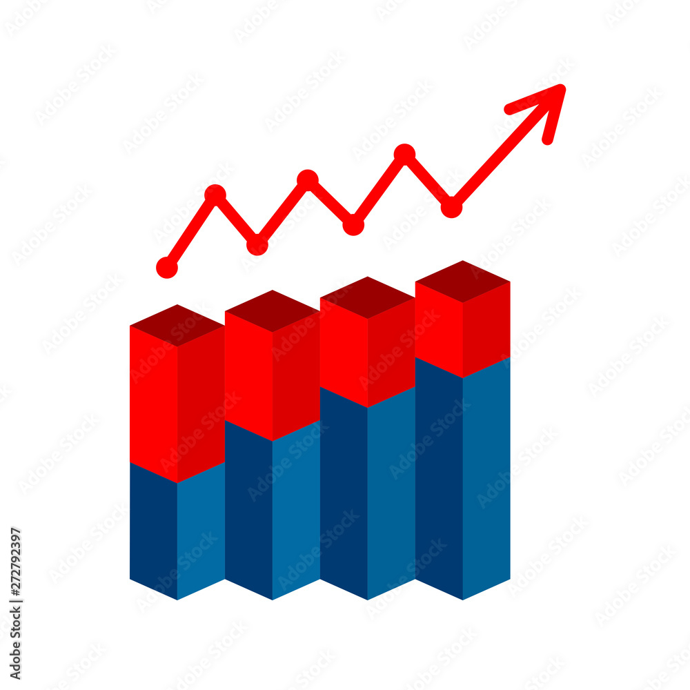 Vector growth graph icon with arrow move up. Vector graphic illustration of column chart. Vector growth graph icon with arrow move up. Vector graphic illustration of column chart.