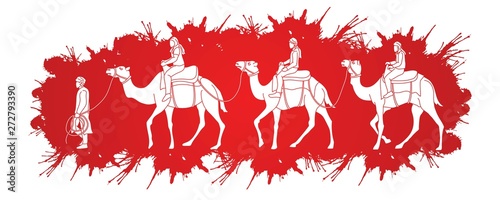 Cameleer with caravan camels cartoon graphic vector