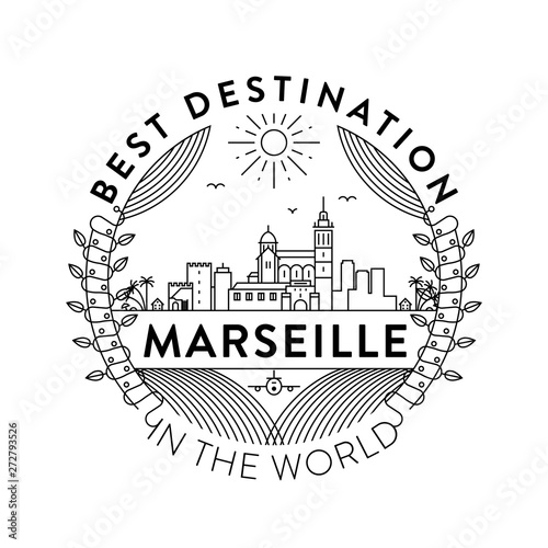Vector Marseille City Badge  Linear Style
