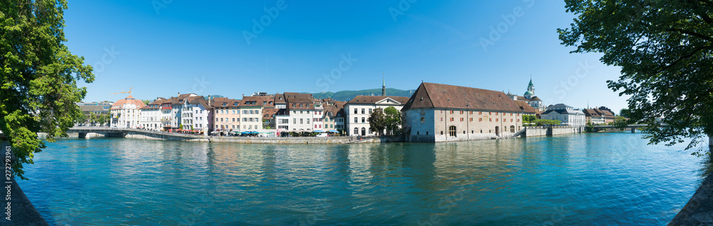 city of Solothurn with the river Aare and a panorama cityscape view of the old town