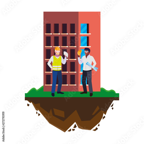 interracial male builders constructors with building
