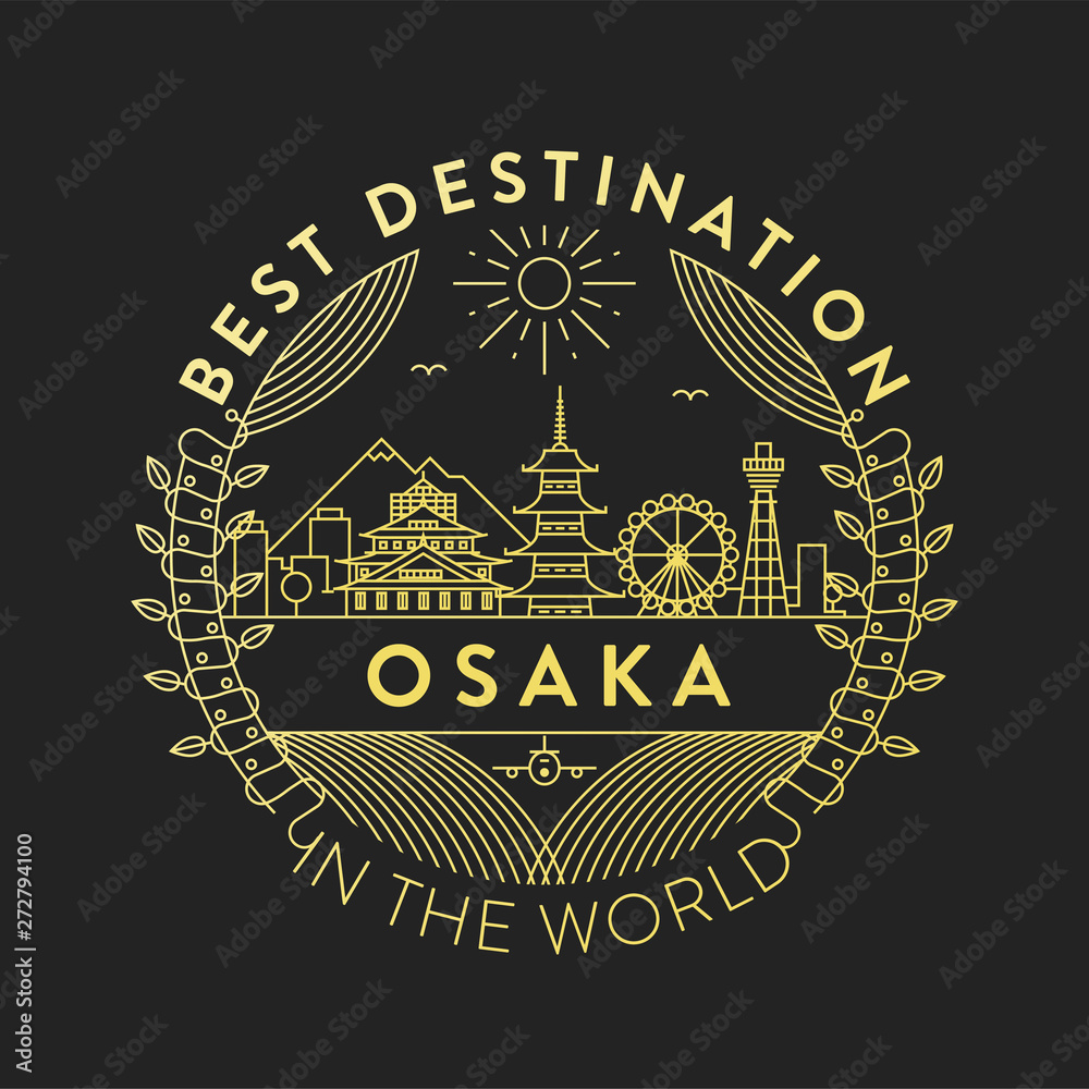 Fototapeta premium Vector Osaka City Badge, Linear Style