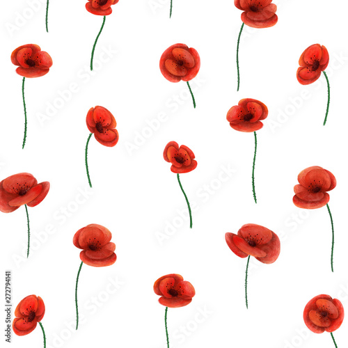 Poppy flower - trendy pattern with flowers. Simple colored illustration for prints  clothing  packaging and postcards.