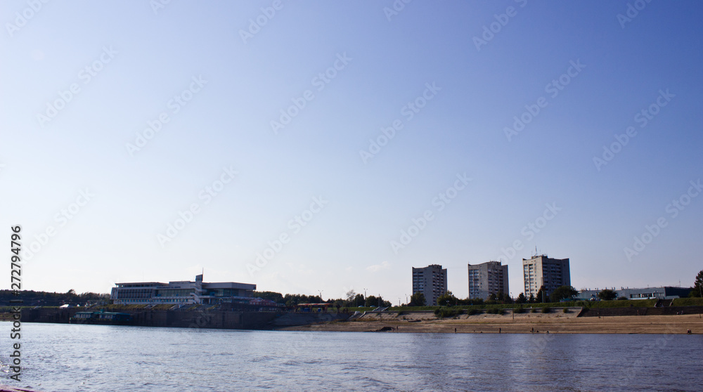 Komsomlsk-on-Amur, Russia, September 21, 2014. View from the Amur River to the embankment.