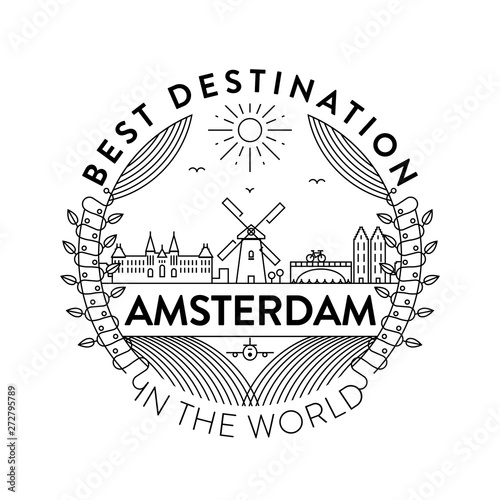 Vector Amsterdam City Badge, Linear Style