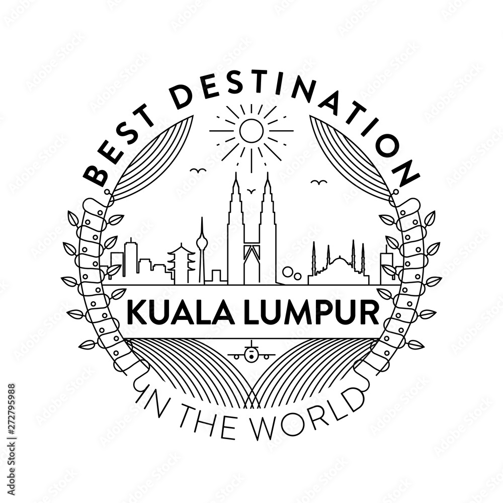Naklejka premium Vector Kuala Lumpur City Badge, Linear Style