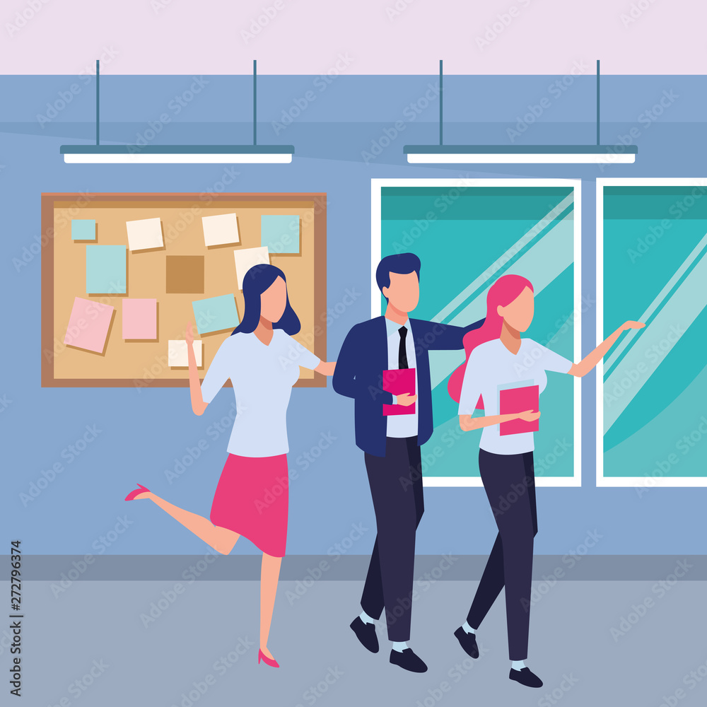 Business coworkers with office supplies