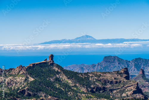 Colorful and scenic View Of Roque Nublo And El Teide - Tejeda, Gran Canaria, Canary Islands, Spain