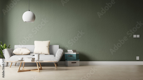 Interior poster mock up living room with colorful white sofa. 3D rendering. 