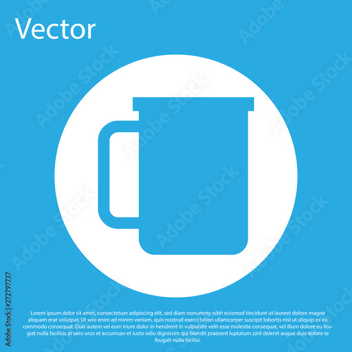 Blue Coffee cup flat icon isolated on blue background. Tea cup. Hot drink coffee. White circle button. Flat design. Vector Illustration