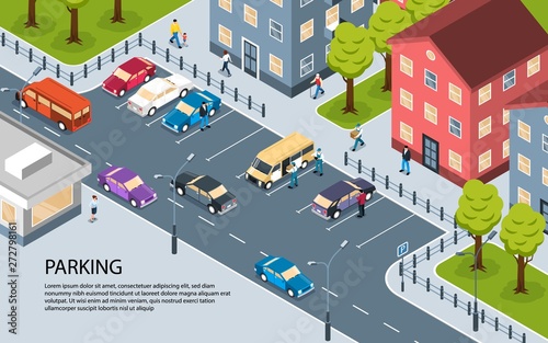 City Parking Isometric Poster  © Macrovector