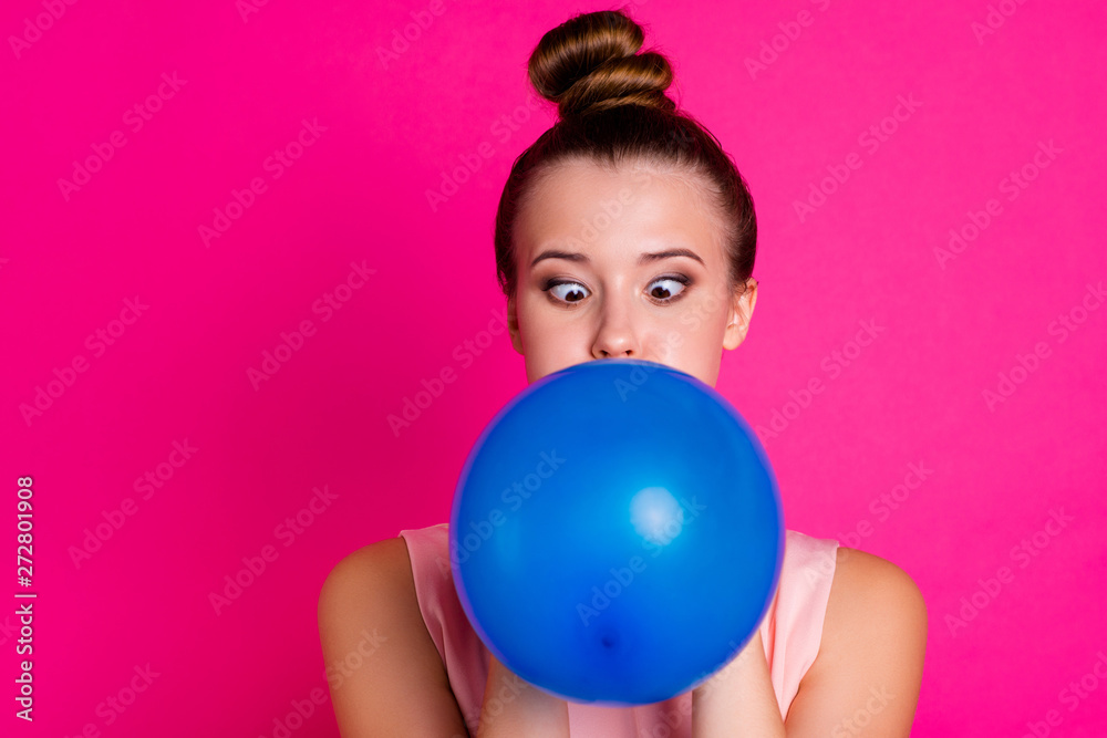 Close up photo of charming lovely nice teen try make party free time weekend summer spring rest relax ballon wear blouse pastel colored isolated bright colorful background she her Close up photo of charming lovely nice teen try make party free time weekend summer spring rest relax ballon wear blouse pastel colored isolated bright colorful background she her