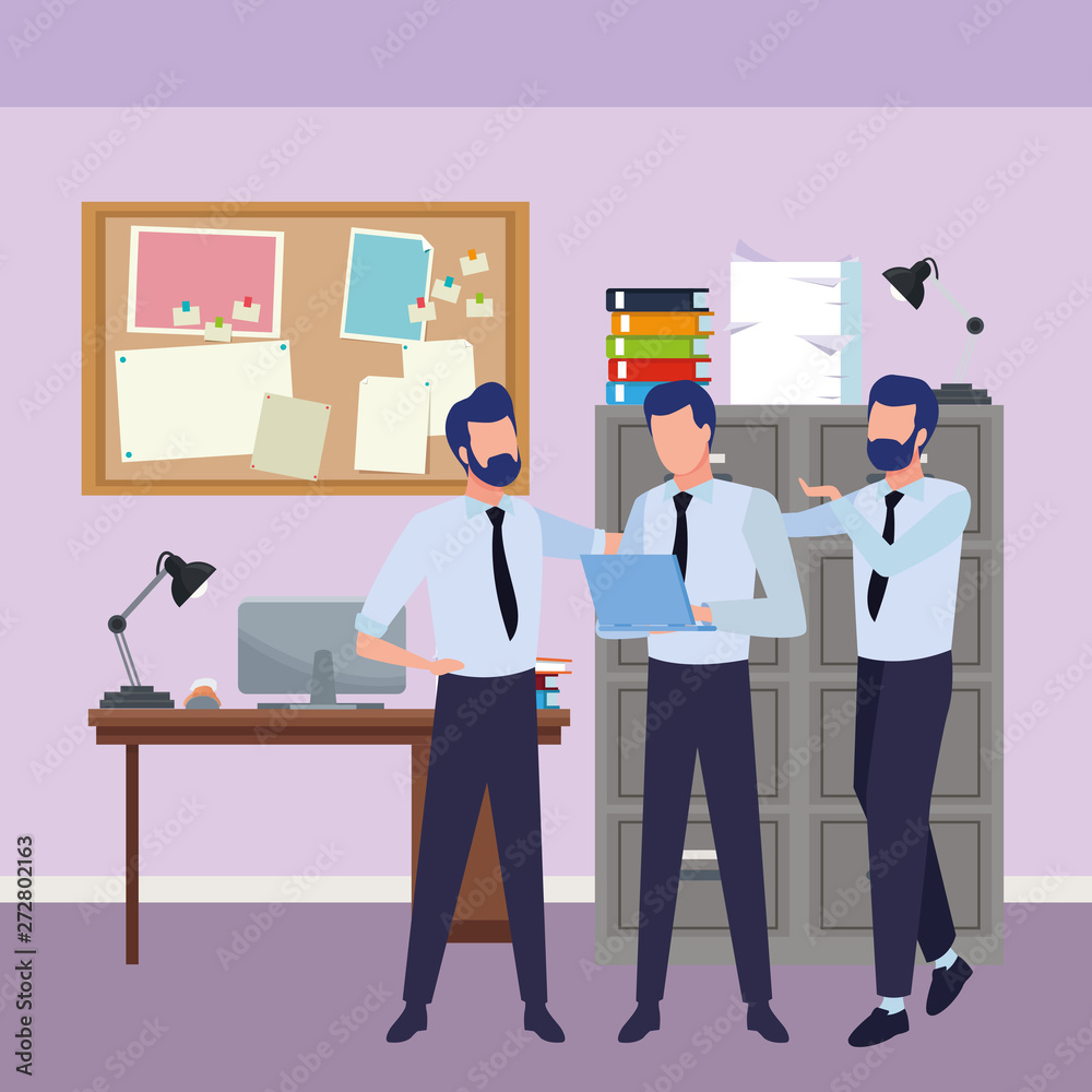 Business coworkers with office supplies Business coworkers with office supplies
