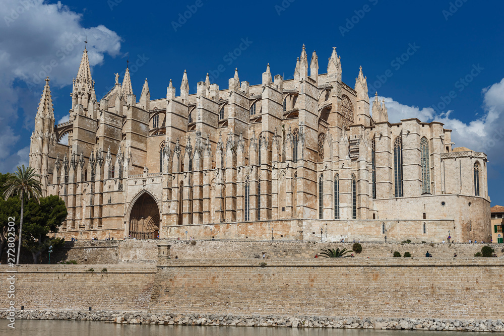 view of the Cathedral of Saint Mary in the ancient Spanish city of Palma de Mallorca.