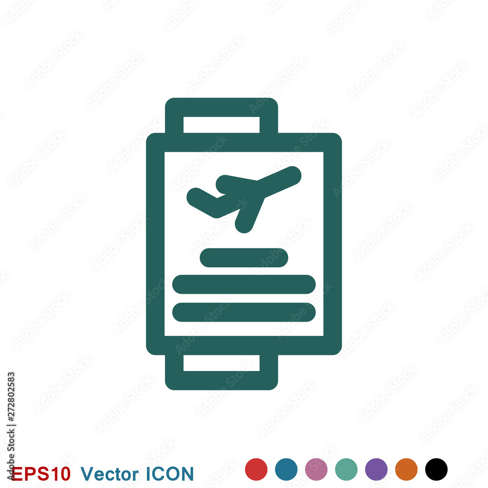 Travel documents icon, passport with tickets flat icon isolated. Concept travel and tourism