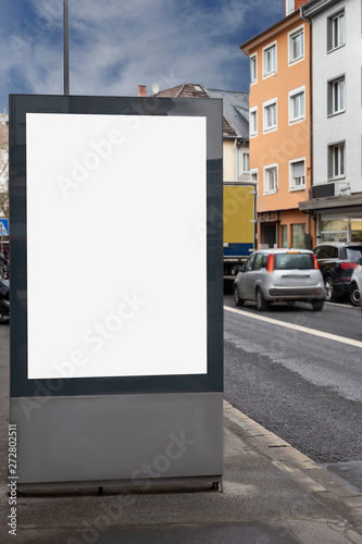 Blank billboard with copy space for your text message on the boulevard in the center of the ancient German town of Mainz