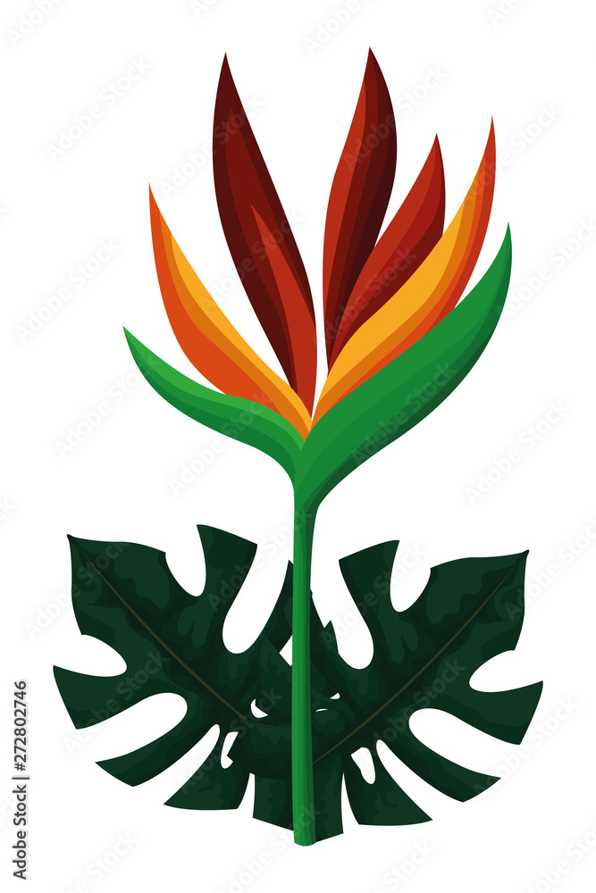 exotic tropical leaves icon cartoon
