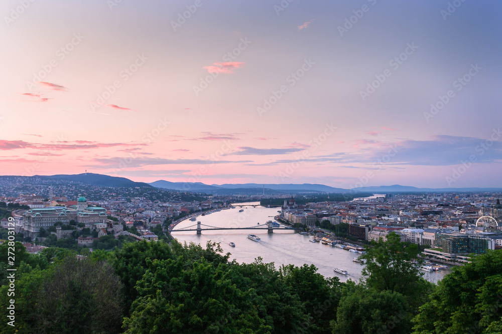 Aerial beutiful cityscape with the Danube river of Budapest at sunset. Aerial beutiful cityscape with the Danube river of Budapest at sunset.