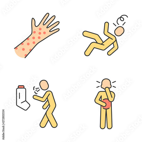 Infection, allergy symptoms color icons set