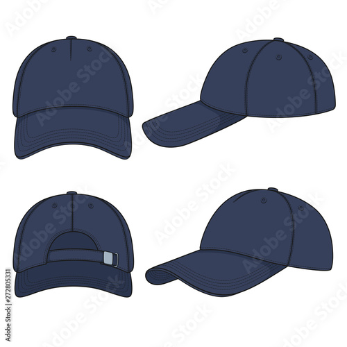 Fotografie, Obraz Set of color illustrations with a blue denim baseball cap