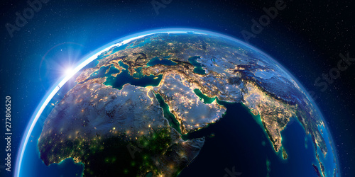 Earth at night and the light of cities. Middle East.