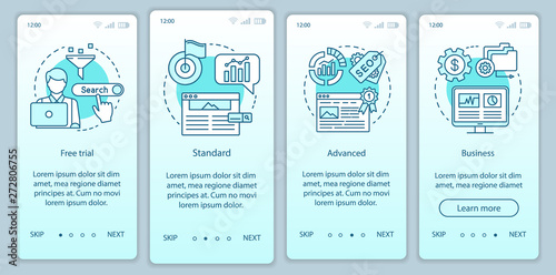 SEO keyword tool subscription onboarding mobile app page screen vector template