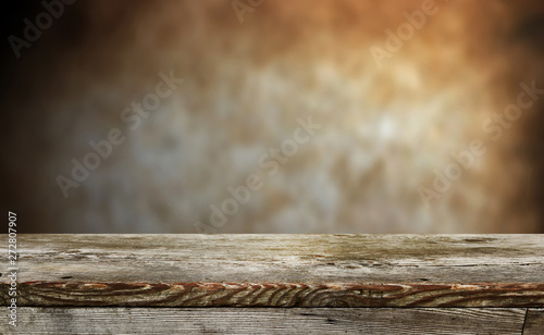 Empty wooden table background for display montages